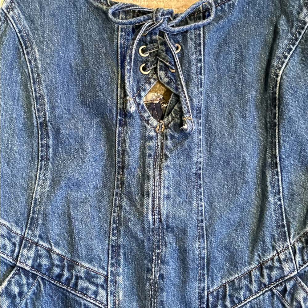 Free People Amina Denim Wide-Leg + Lace-Up Jumpsuit - Picture 13 of 16